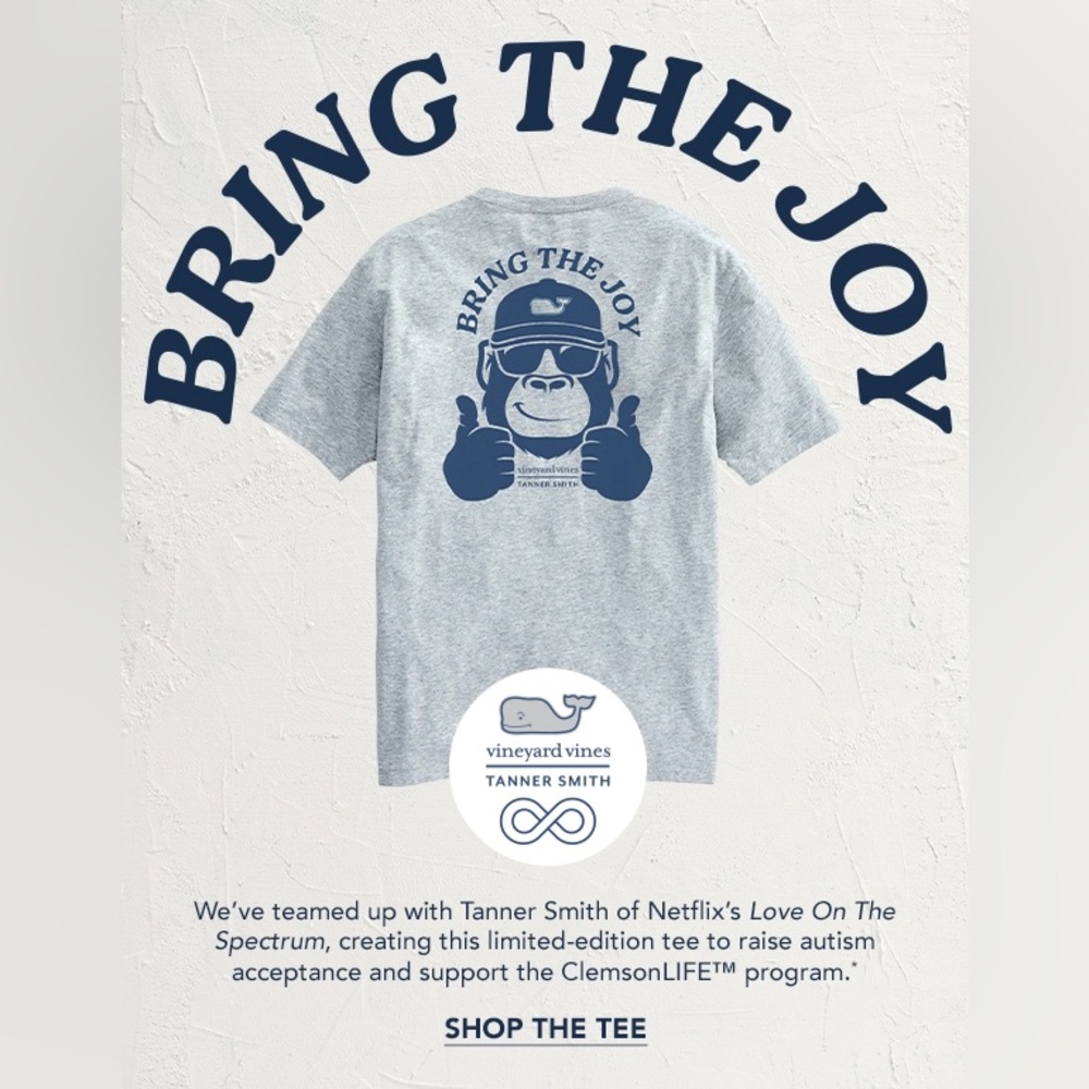 Vineyard Vines Adult Unisex Gray 'Bring the Joy' T-Shirt Tanner Smith